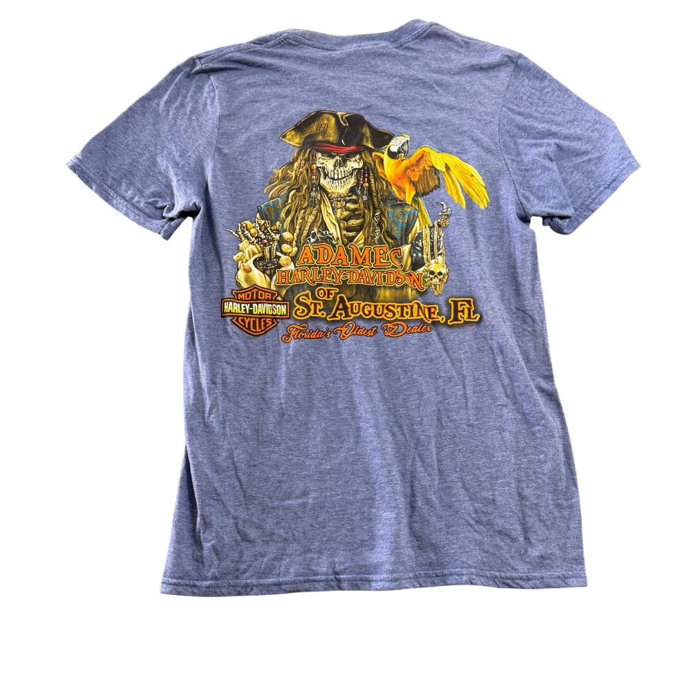 Harley-Davidson St Augustine T Shirt Mens Small Blue Pirate Skeleton Adamec FL - Picture 5 of 7